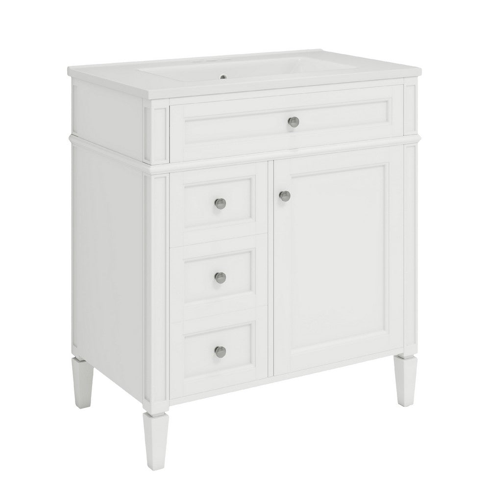 Asher Bathroom Vanity with Ceramic Sink | Smart Storage | White Wood 30"