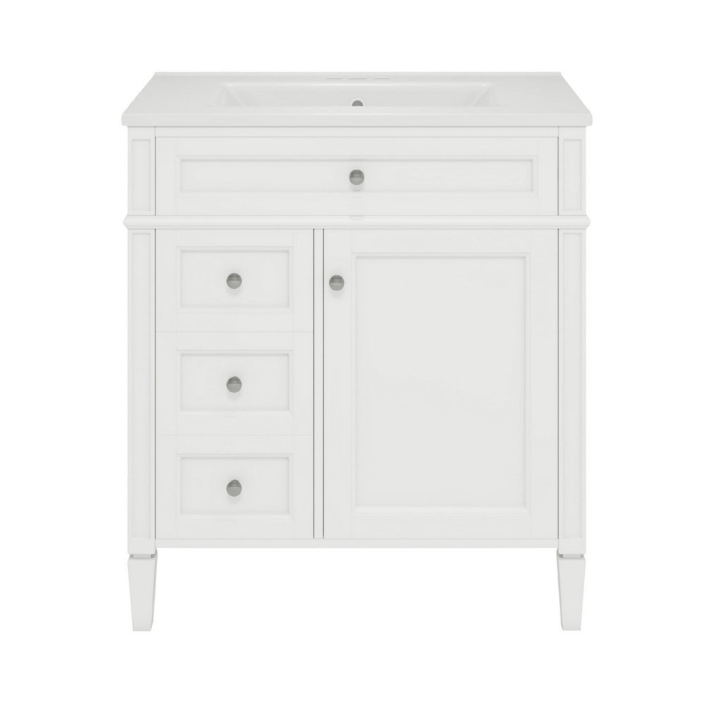 Asher Bathroom Vanity with Ceramic Sink | Smart Storage | White Wood 30"