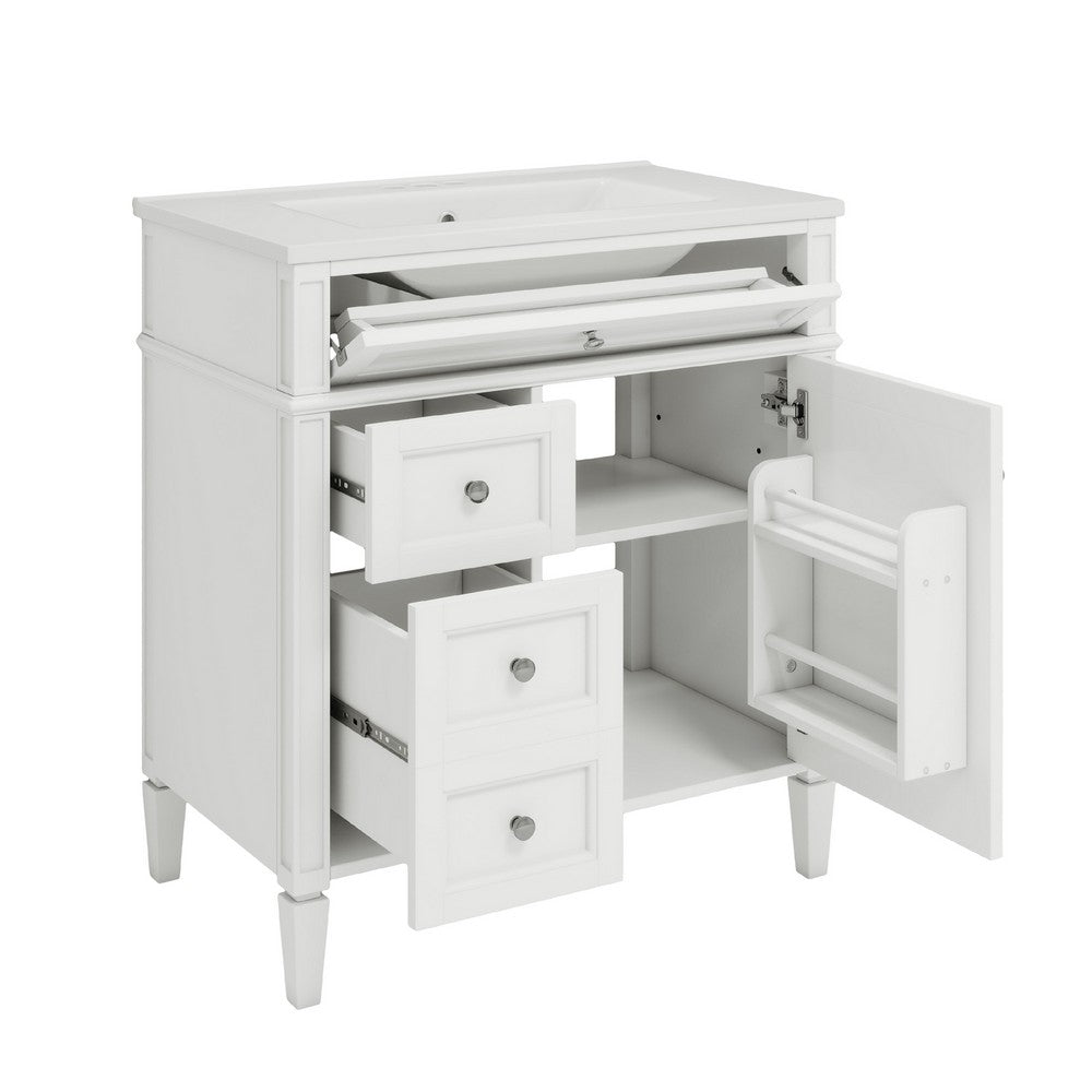 Asher Bathroom Vanity with Ceramic Sink | Smart Storage | White Wood 30"