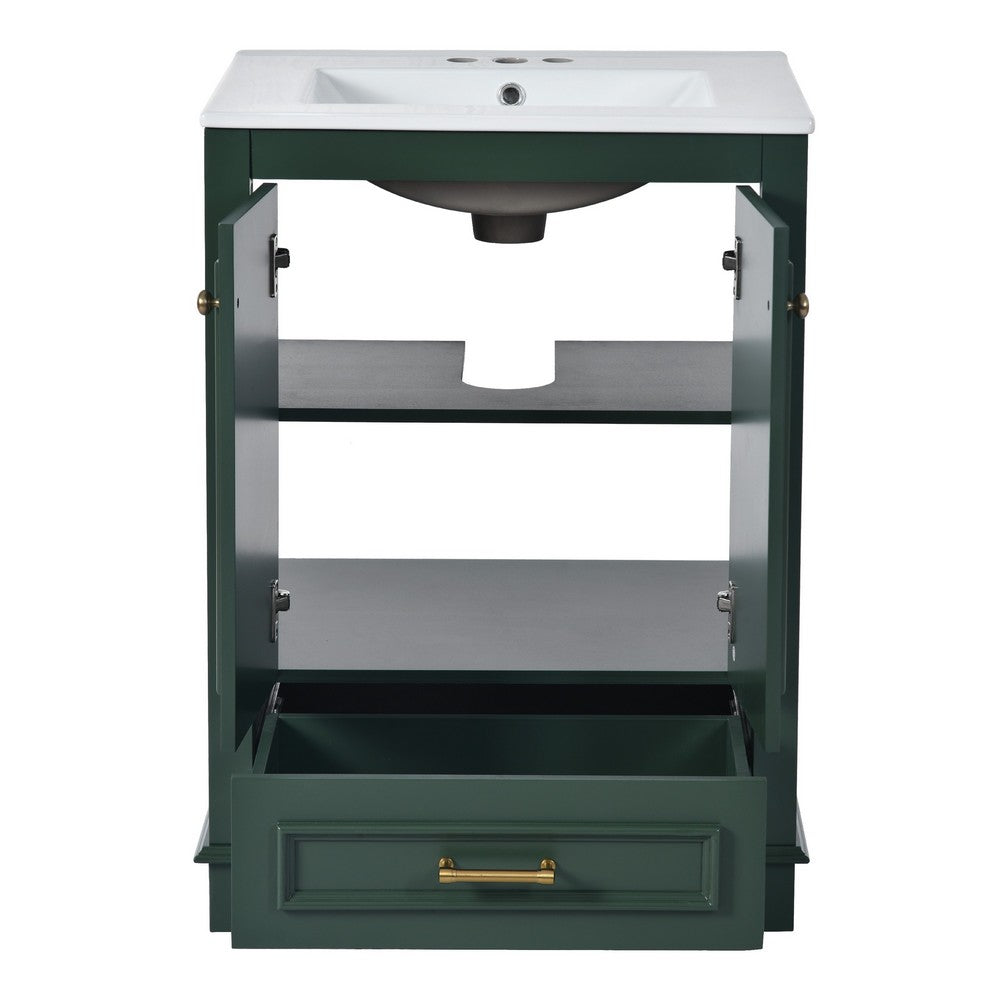 Daizy Bathroom Vanity with Ceramic Sink | 2 Door Cabinet | Green Wood