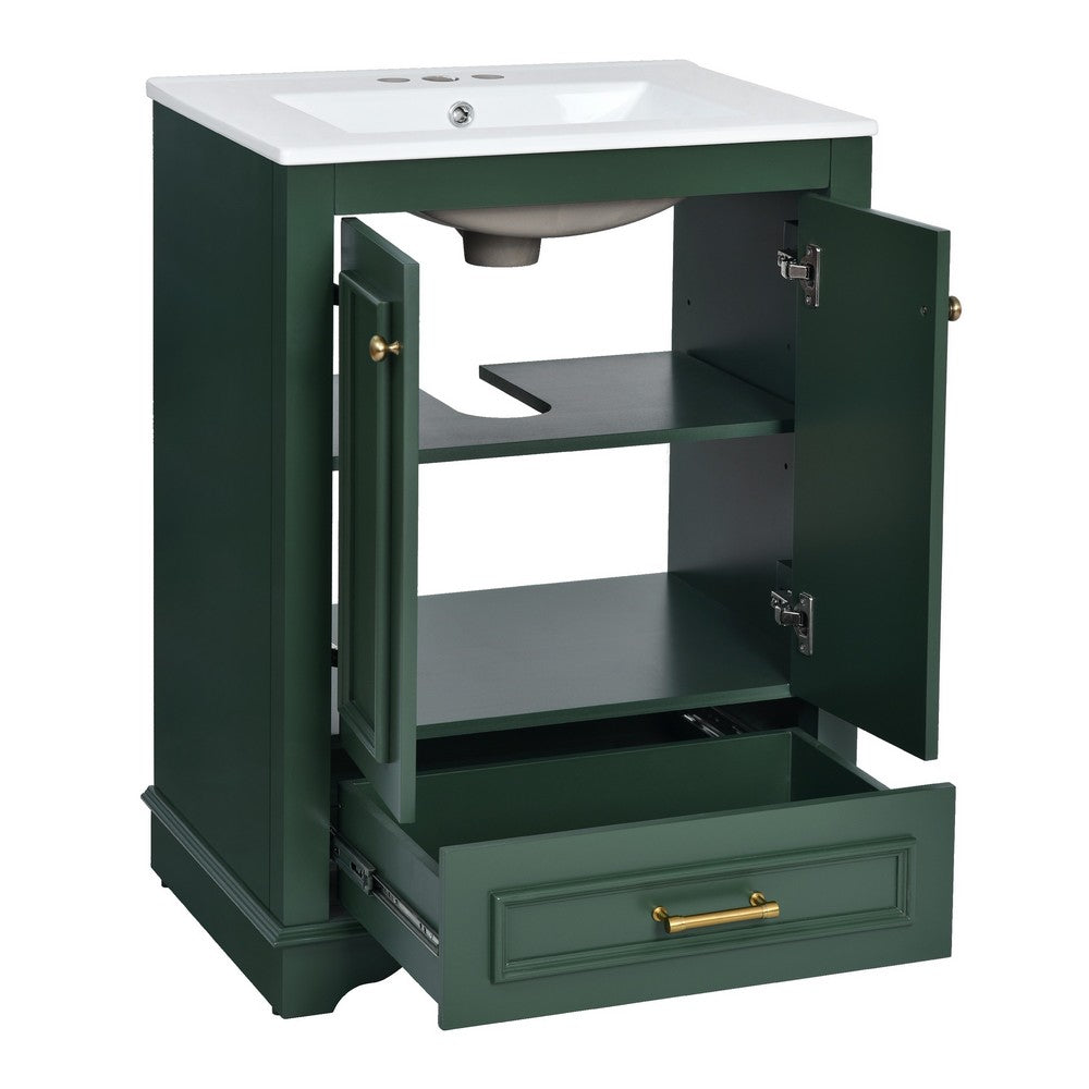 Daizy Bathroom Vanity with Ceramic Sink | 2 Door Cabinet | Green Wood