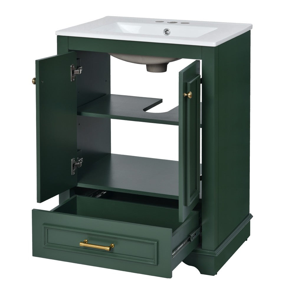 Daizy Bathroom Vanity with Ceramic Sink | 2 Door Cabinet | Green Wood