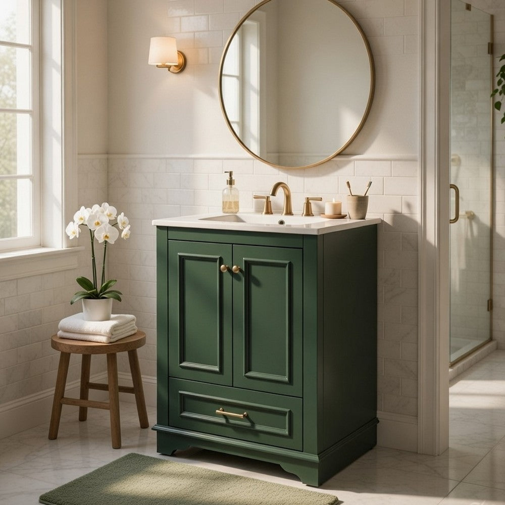 Daizy Bathroom Vanity with Ceramic Sink | 2 Door Cabinet | Green Wood
