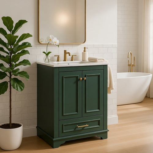 Daizy Bathroom Vanity with Ceramic Sink | 2 Door Cabinet | Green Wood