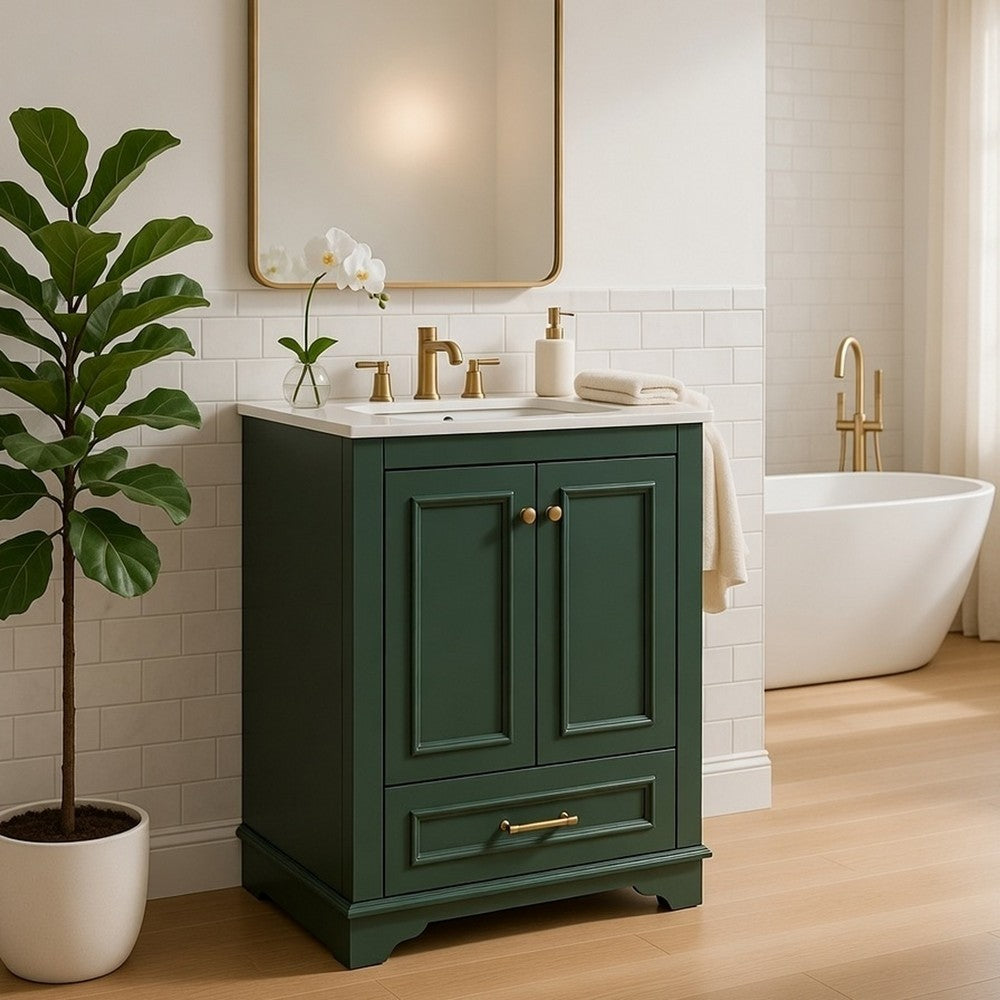 Daizy Bathroom Vanity with Ceramic Sink | 2 Door Cabinet | Green Wood