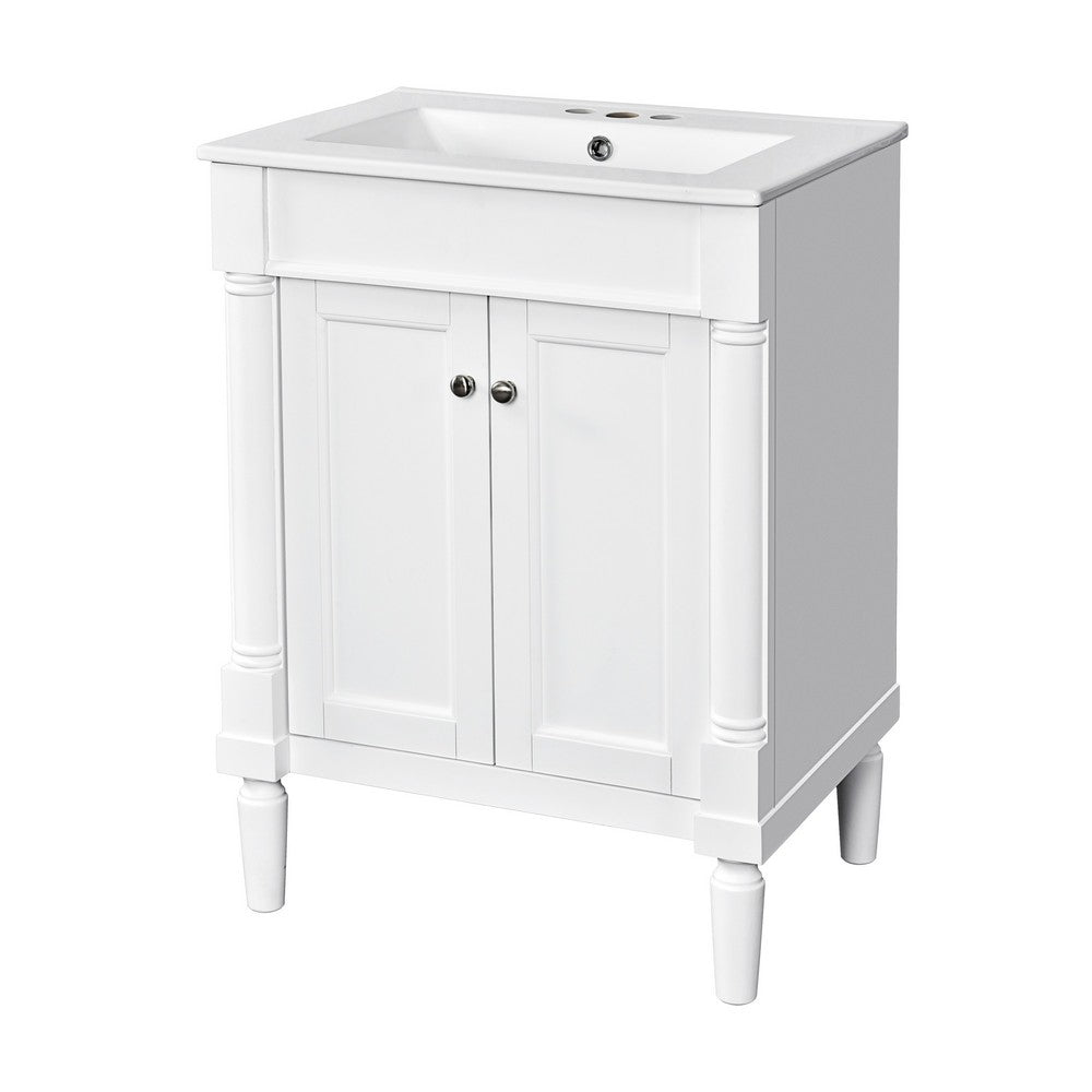 Fiji Bathroom Vanity with Ceramic Sink & Cabinet Storage | White 24"