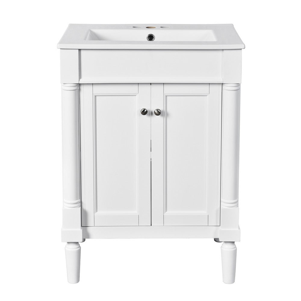 Fiji Bathroom Vanity with Ceramic Sink & Cabinet Storage | White 24"
