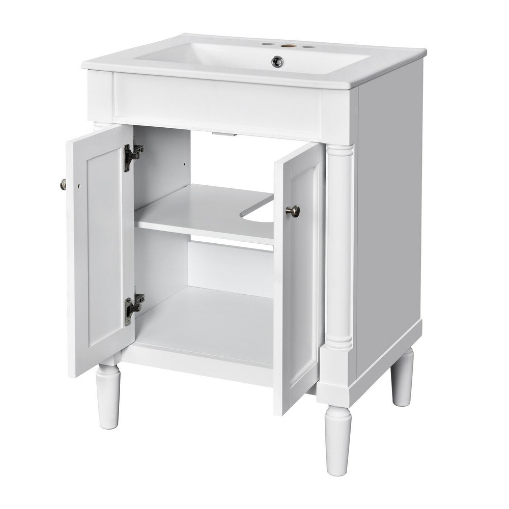 Fiji Bathroom Vanity with Ceramic Sink & Cabinet Storage | White 24"