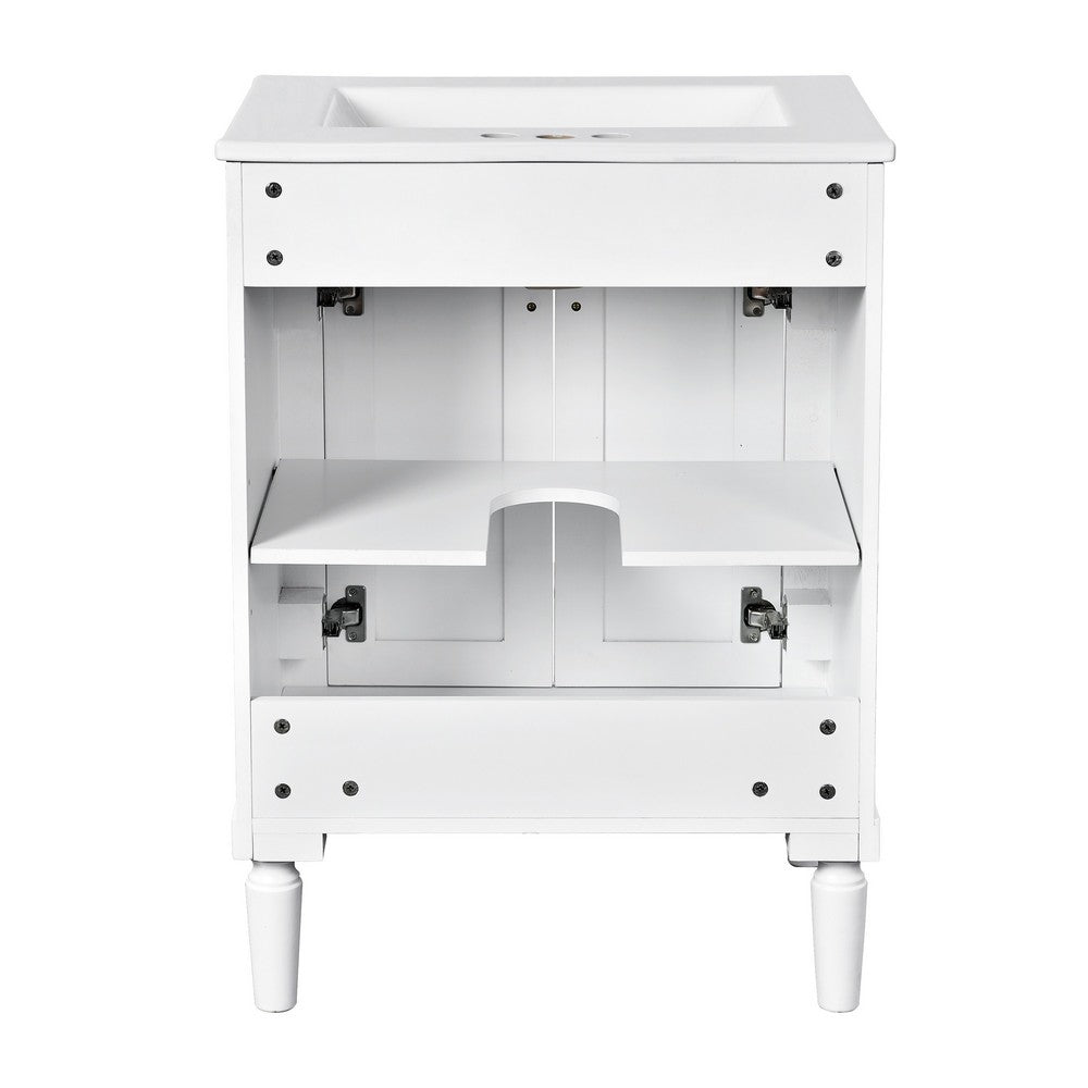 Fiji Bathroom Vanity with Ceramic Sink & Cabinet Storage | White 24"