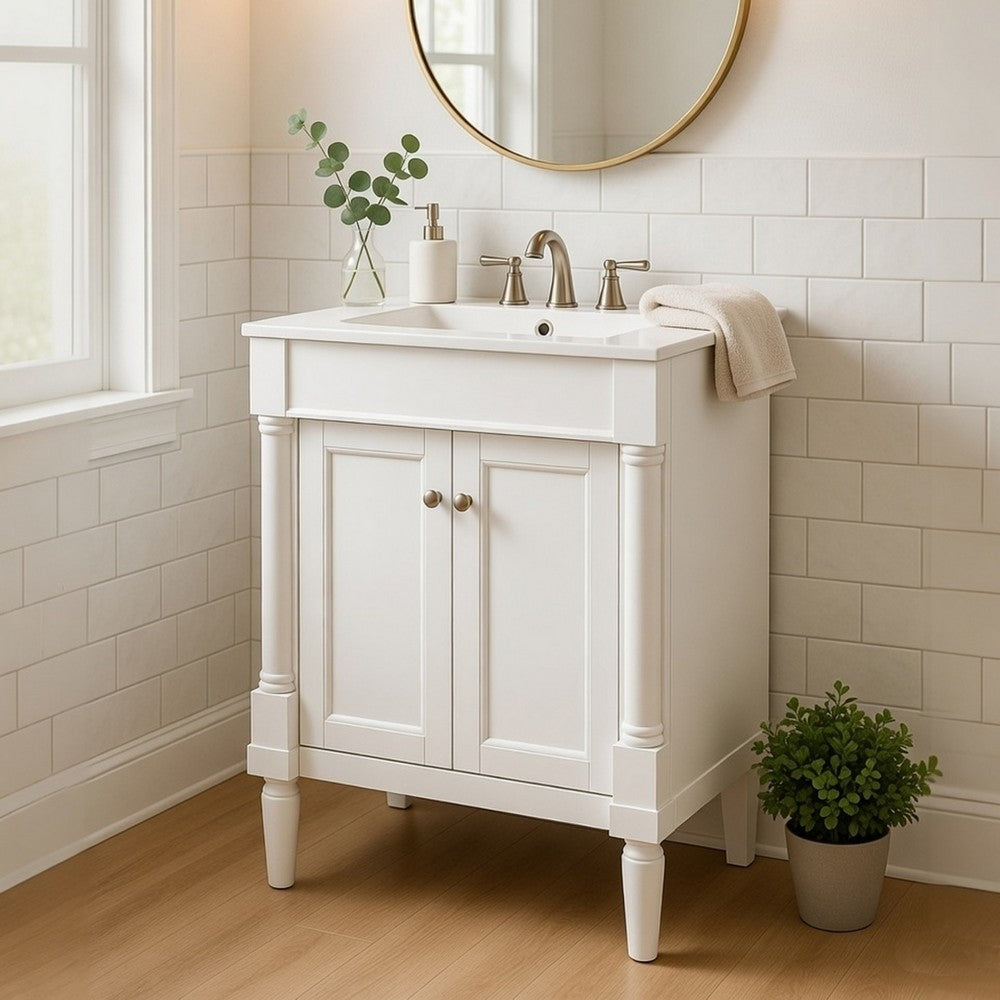 Fiji Bathroom Vanity with Ceramic Sink & Cabinet Storage | White 24"