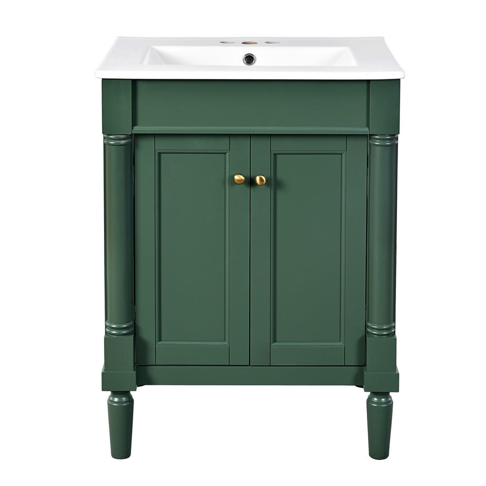 Fiji Bathroom Vanity with Ceramic Sink & Cabinet Storage | Green 24"