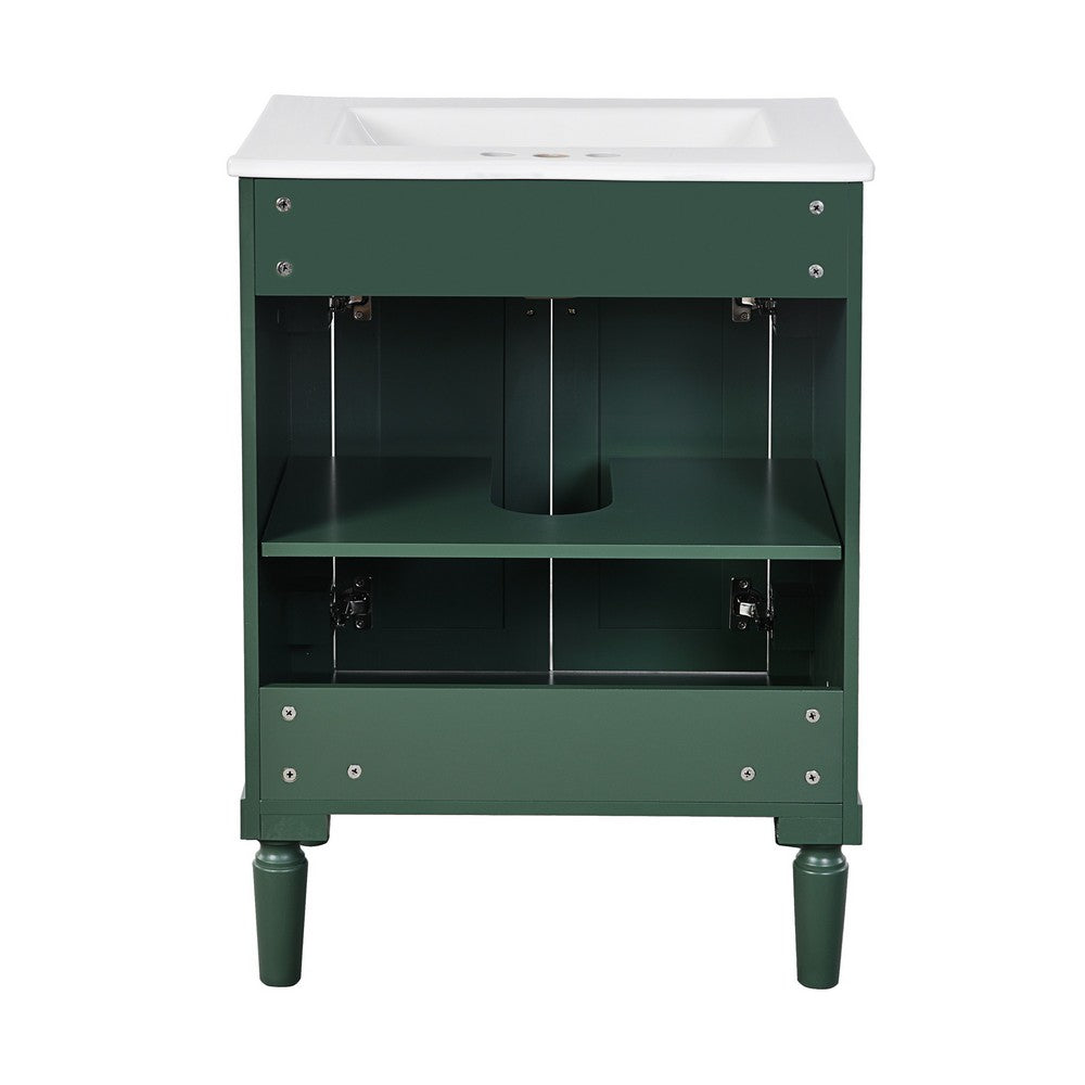Fiji Bathroom Vanity with Ceramic Sink & Cabinet Storage | Green 24"
