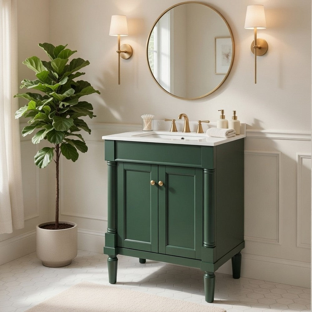 Fiji Bathroom Vanity with Ceramic Sink & Cabinet Storage | Green 24"