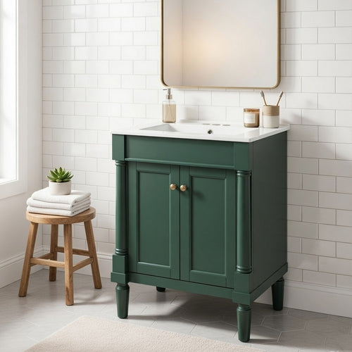 Fiji Bathroom Vanity with Ceramic Sink & Cabinet Storage | Green 24"