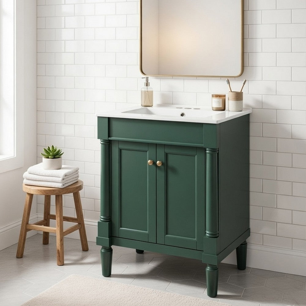 Fiji Bathroom Vanity with Ceramic Sink & Cabinet Storage | Green 24"