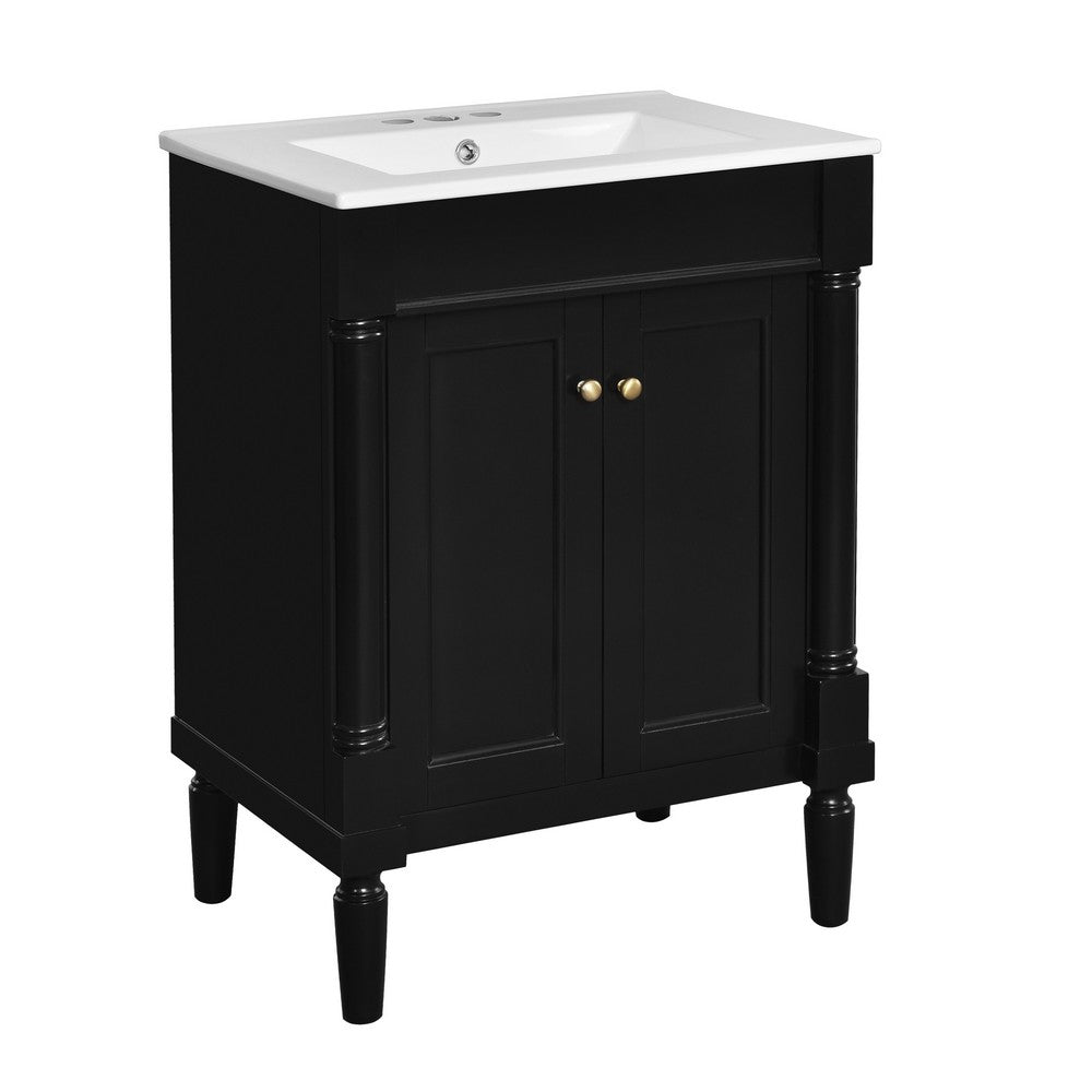 Fiji Bathroom Vanity with Ceramic Sink & Cabinet Storage | Black 24"