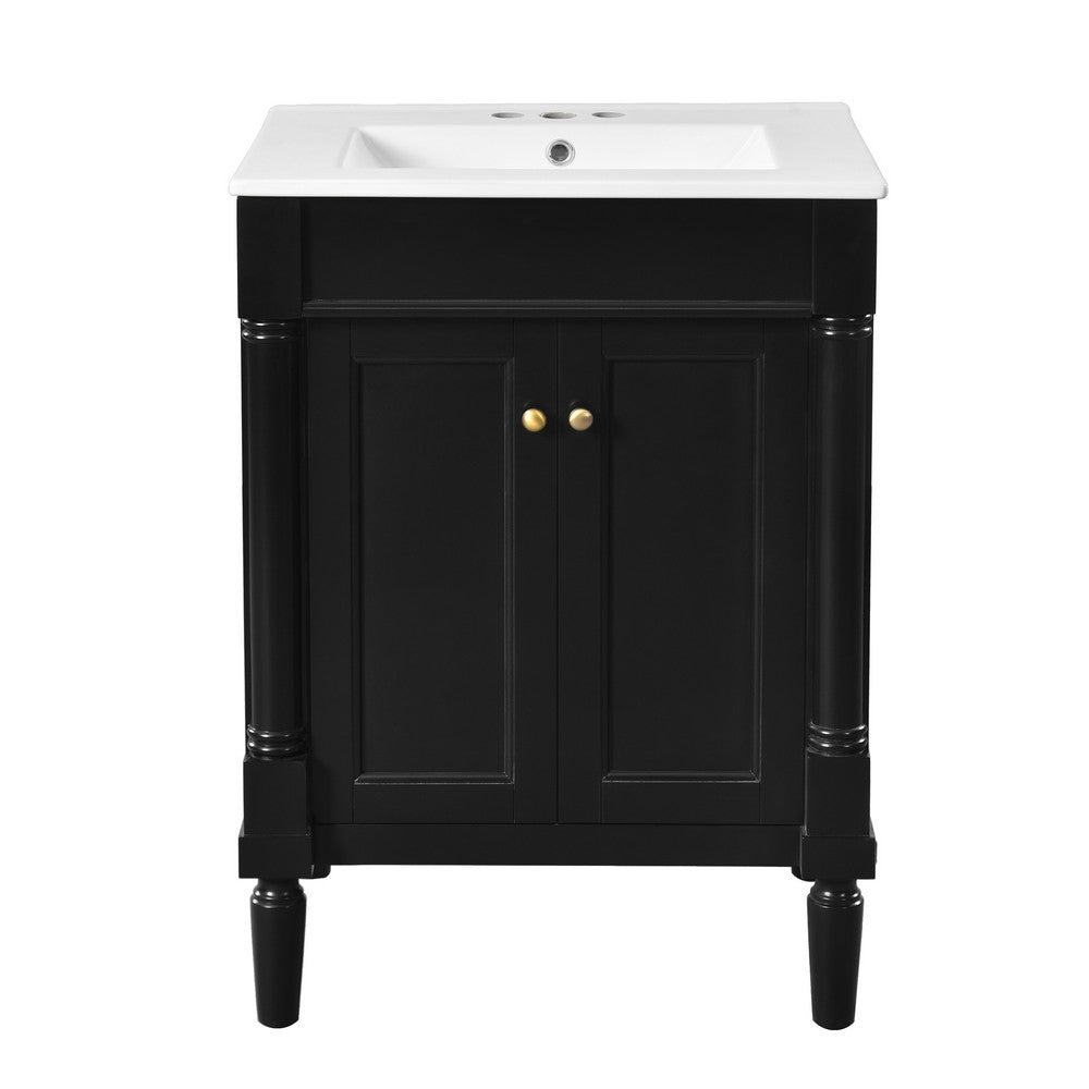 Fiji Bathroom Vanity with Ceramic Sink & Cabinet Storage | Black 24"