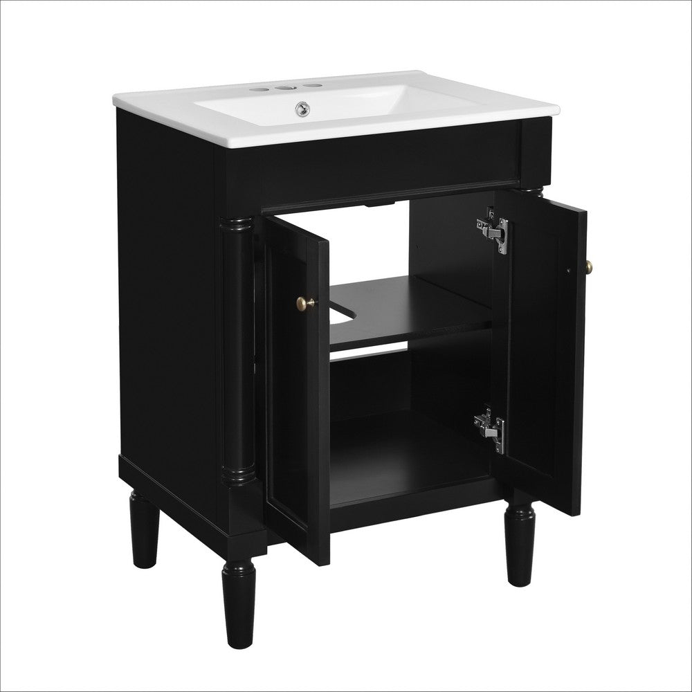 Fiji Bathroom Vanity with Ceramic Sink & Cabinet Storage | Black 24"