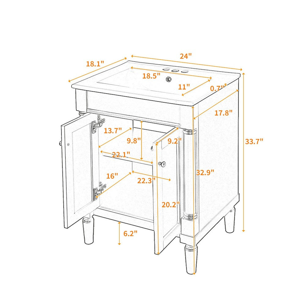 Fiji Bathroom Vanity with Ceramic Sink & Cabinet Storage | Black 24"