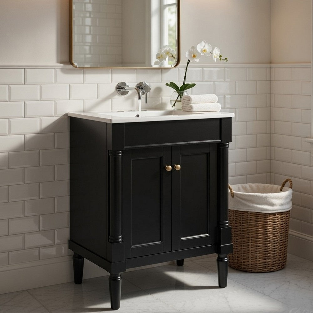 Fiji Bathroom Vanity with Ceramic Sink & Cabinet Storage | Black 24"