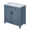Kenzy Bathroom Vanity with Ceramic Sink | 3 Drawers | Blue Wood 30"