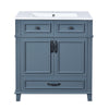Kenzy Bathroom Vanity with Ceramic Sink | 3 Drawers | Blue Wood 30"