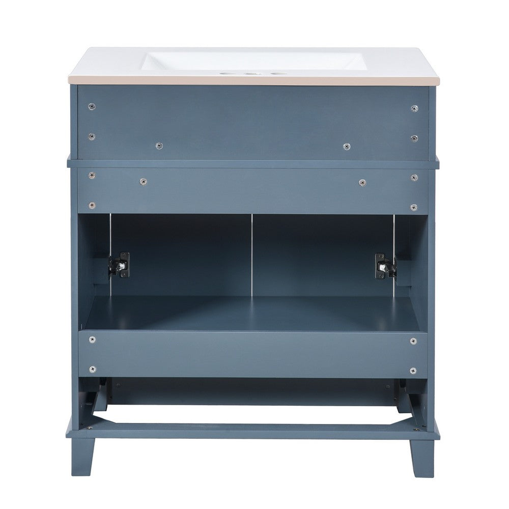 Kenzy Bathroom Vanity with Ceramic Sink | 3 Drawers | Blue Wood 30"