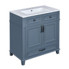 Kenzy Bathroom Vanity with Ceramic Sink | 3 Drawers | Blue Wood 30"