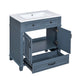 Kenzy Bathroom Vanity with Ceramic Sink | 3 Drawers | Blue Wood 30"