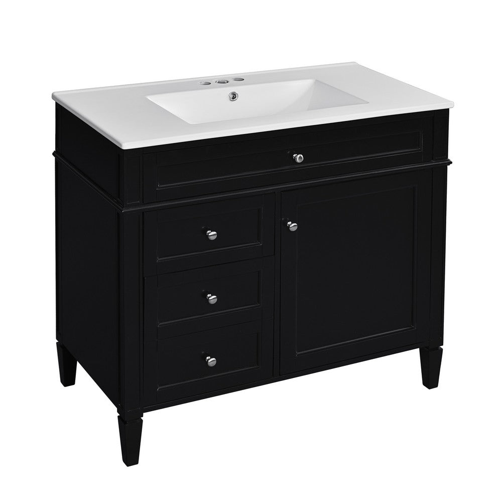 Asher Bathroom Vanity | White Ceramic Sink | 3 Drawers 1 Cabinet | Black