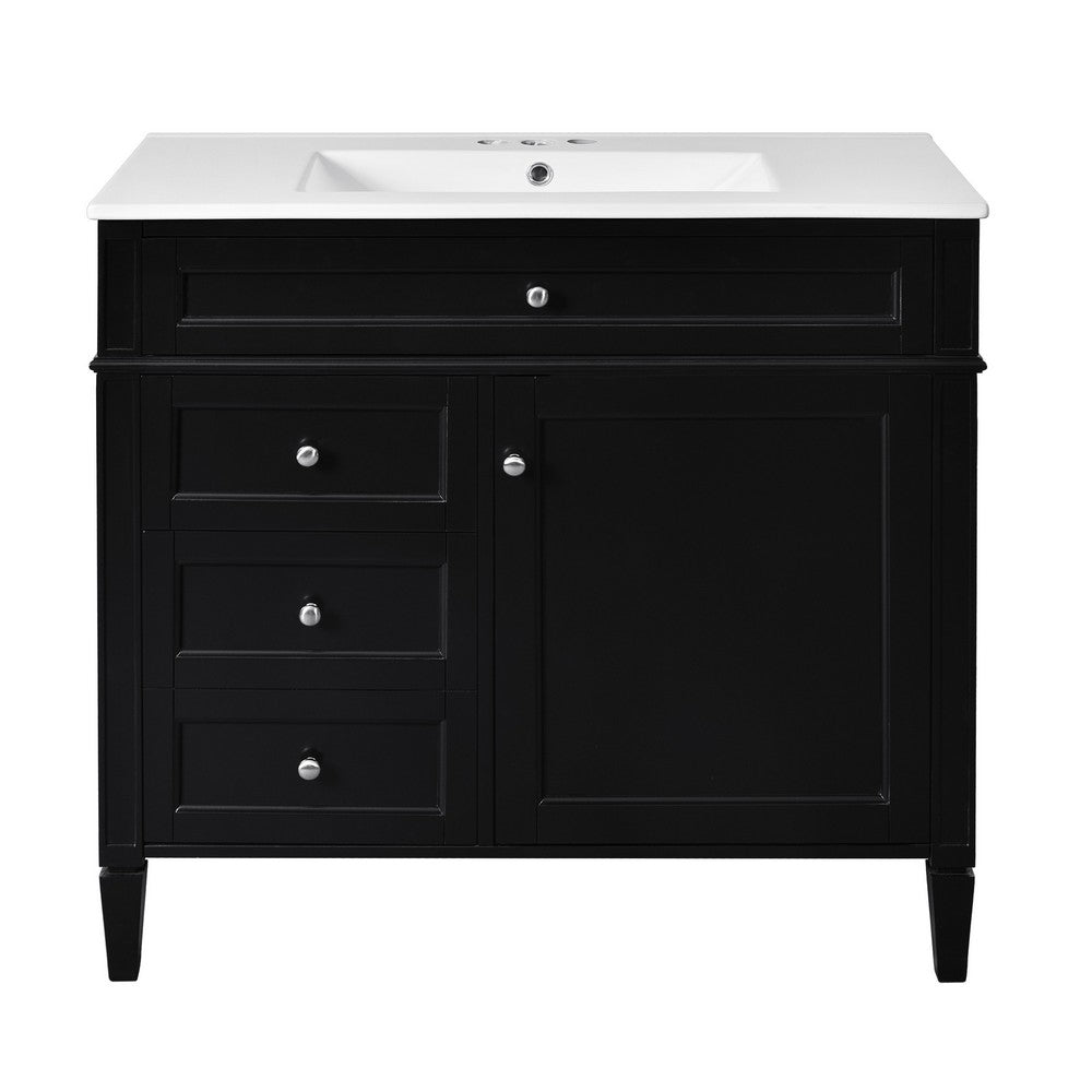 Asher Bathroom Vanity | White Ceramic Sink | 3 Drawers 1 Cabinet | Black