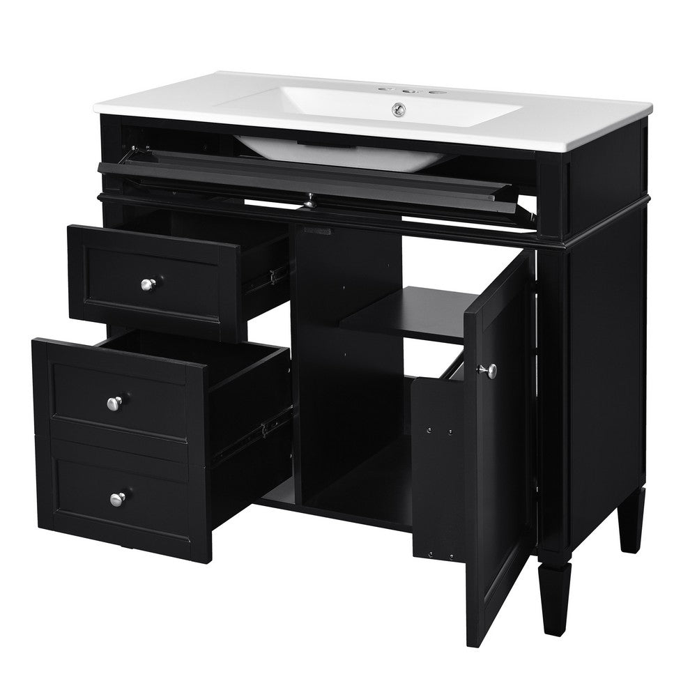Asher Bathroom Vanity | White Ceramic Sink | 3 Drawers 1 Cabinet | Black
