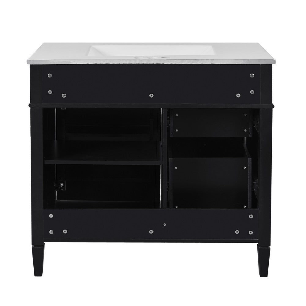 Asher Bathroom Vanity | White Ceramic Sink | 3 Drawers 1 Cabinet | Black