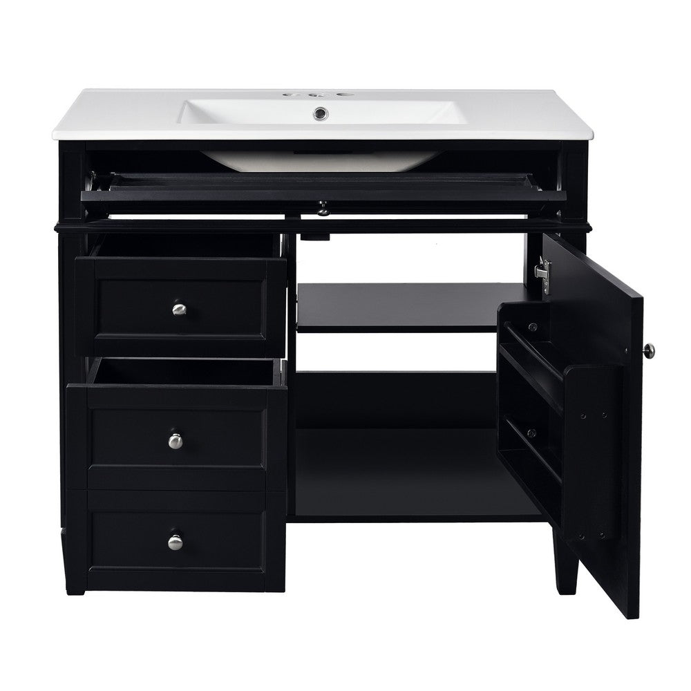 Asher Bathroom Vanity | White Ceramic Sink | 3 Drawers 1 Cabinet | Black