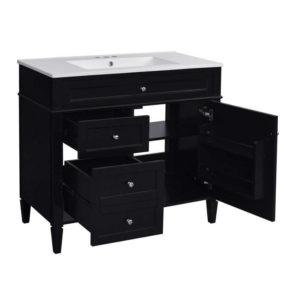 Asher Bathroom Vanity | White Ceramic Sink | 3 Drawers 1 Cabinet | Black