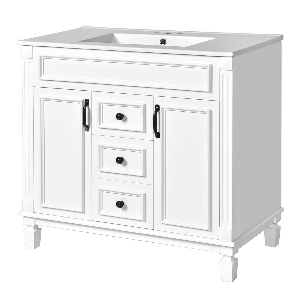Gwen Bathroom Vanity with Ceramic Sink | 2 Drawer 2 Cabinet | White | 36"