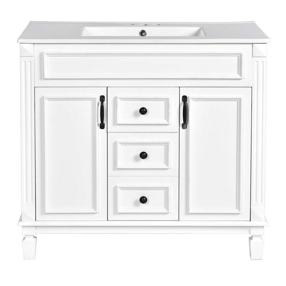 Gwen Bathroom Vanity with Ceramic Sink | 2 Drawer 2 Cabinet | White | 36"
