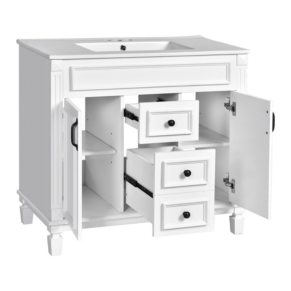 Gwen Bathroom Vanity with Ceramic Sink | 2 Drawer 2 Cabinet | White | 36"
