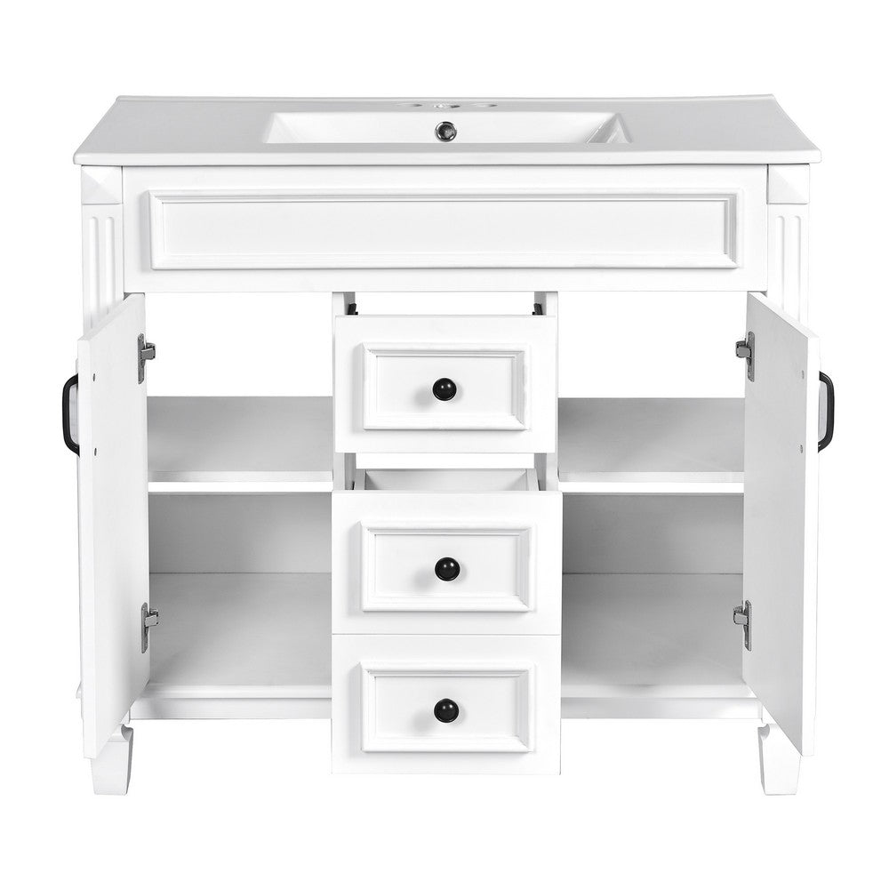 Gwen Bathroom Vanity with Ceramic Sink | 2 Drawer 2 Cabinet | White | 36"
