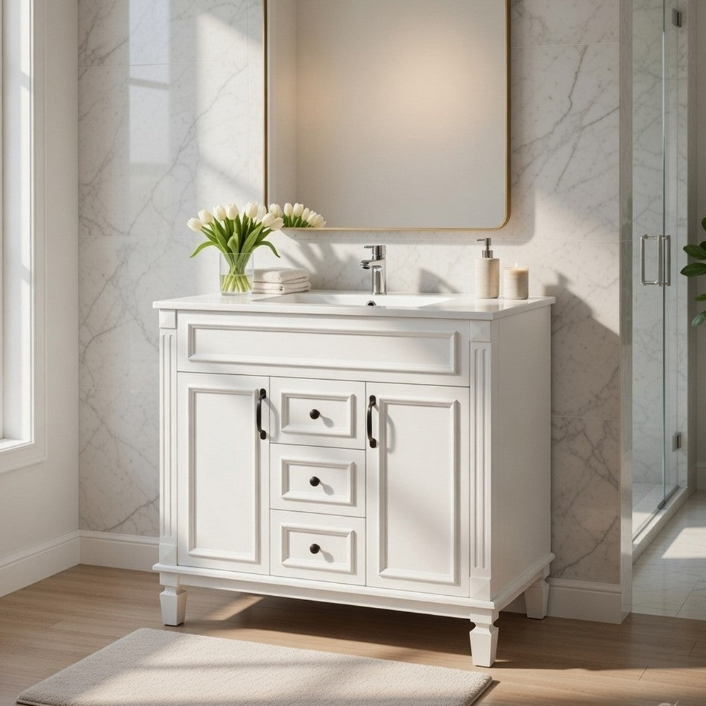 Gwen Bathroom Vanity with Ceramic Sink | 2 Drawer 2 Cabinet | White | 36"