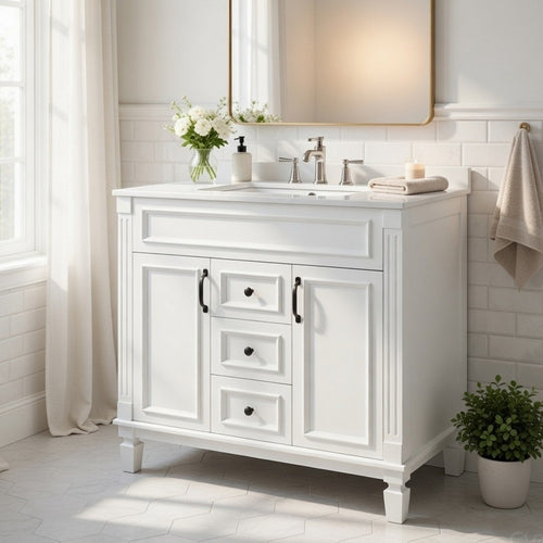 Gwen Bathroom Vanity with Ceramic Sink | 2 Drawer 2 Cabinet | White | 36"