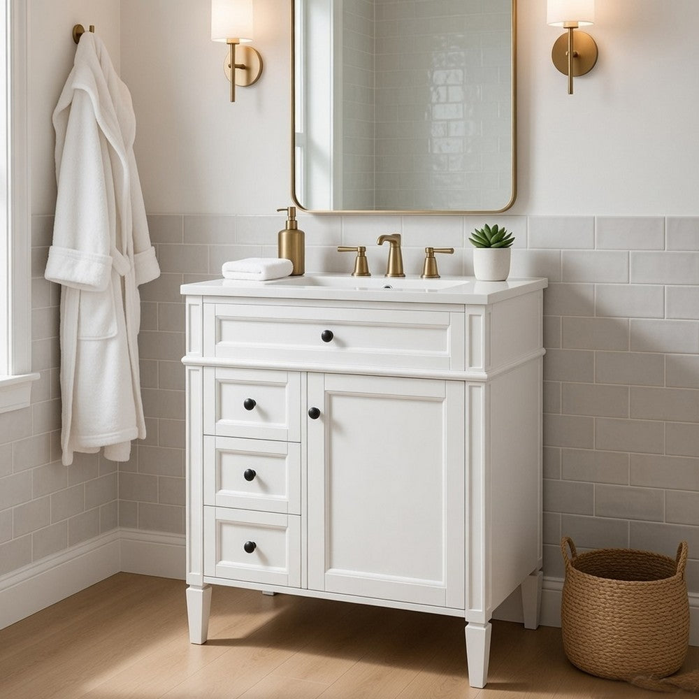 Gwen Bathroom Vanity | Ceramic Sink | 2 Drawer 2 Cabinet | White | 30"