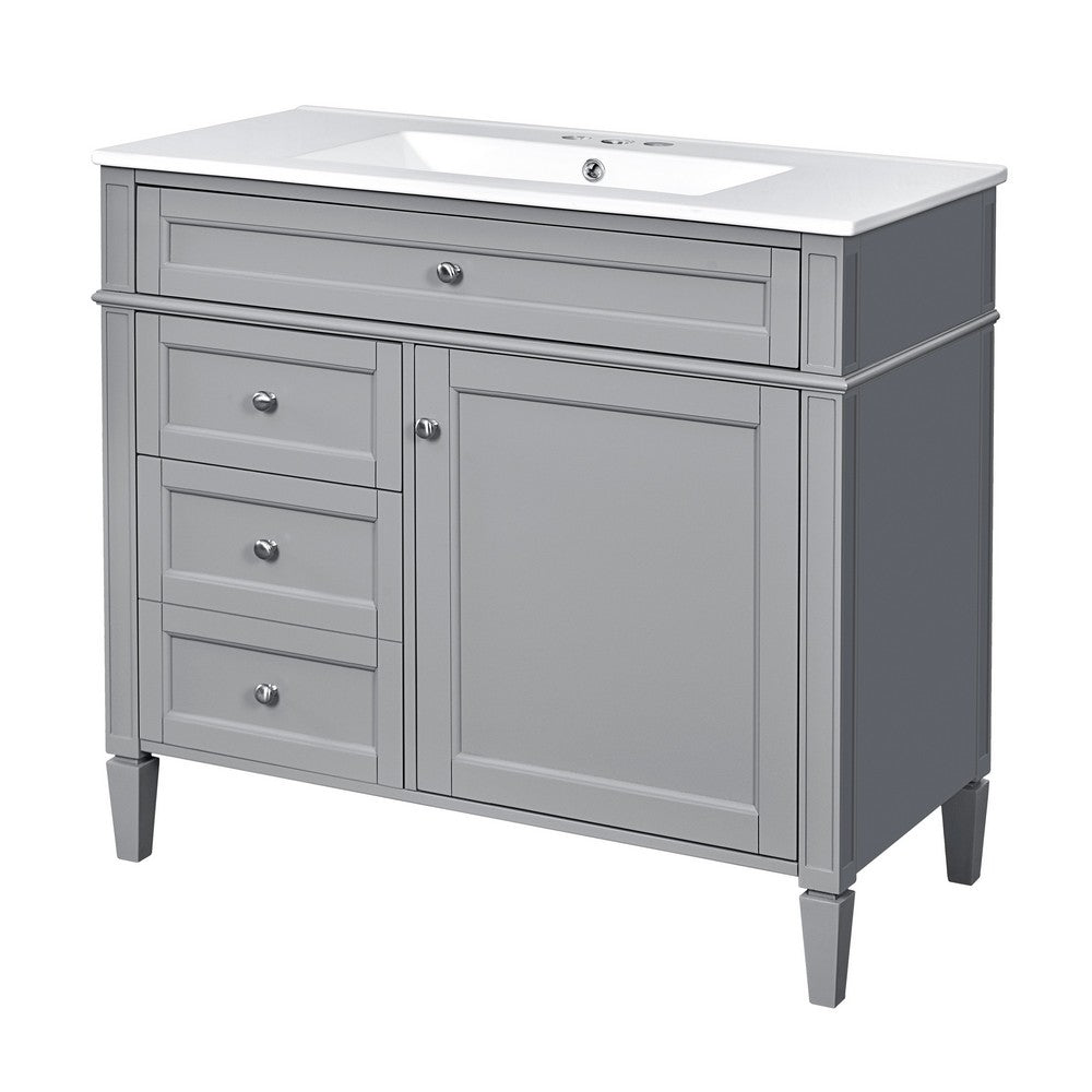 Asher Bathroom Vanity | White Ceramic Sink | 2 Drawers | Cabinet Door | Gray