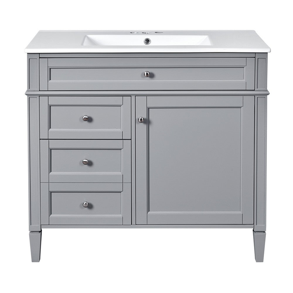 Asher Bathroom Vanity | White Ceramic Sink | 2 Drawers | Cabinet Door | Gray