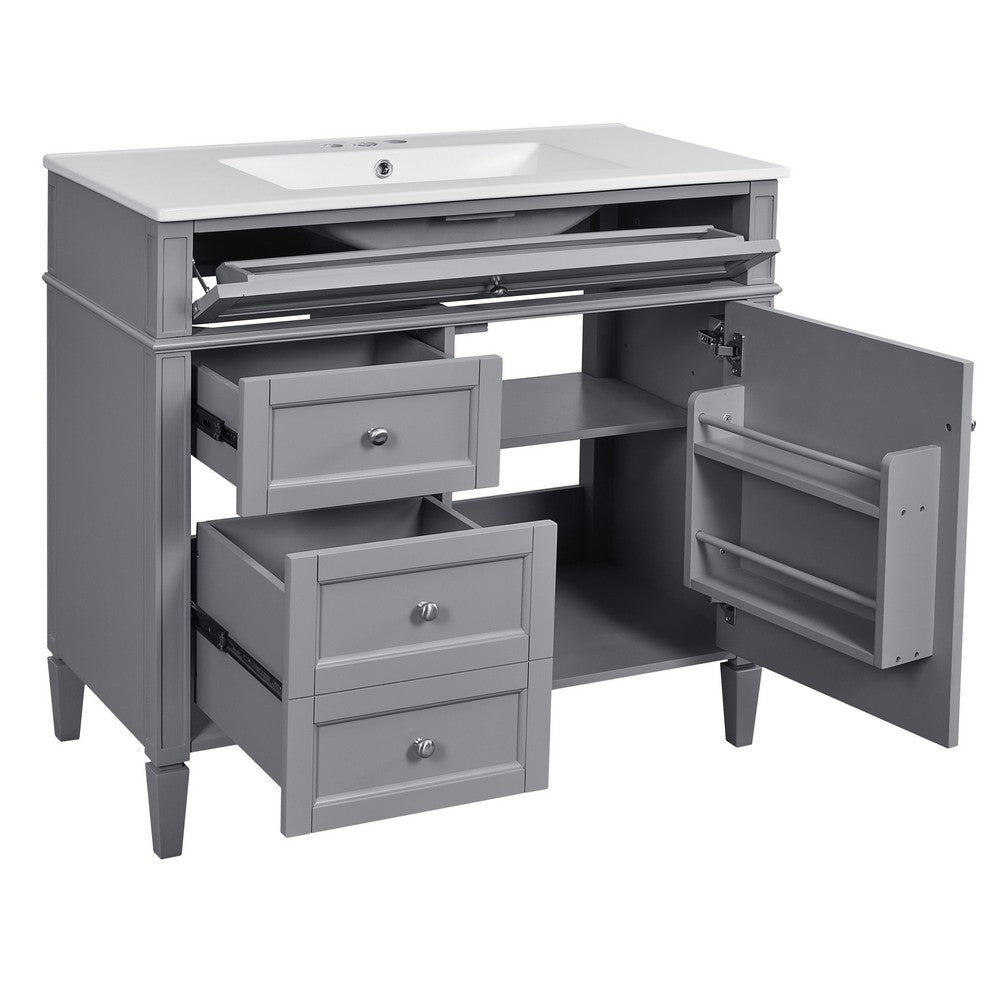Asher Bathroom Vanity | White Ceramic Sink | 2 Drawers | Cabinet Door | Gray
