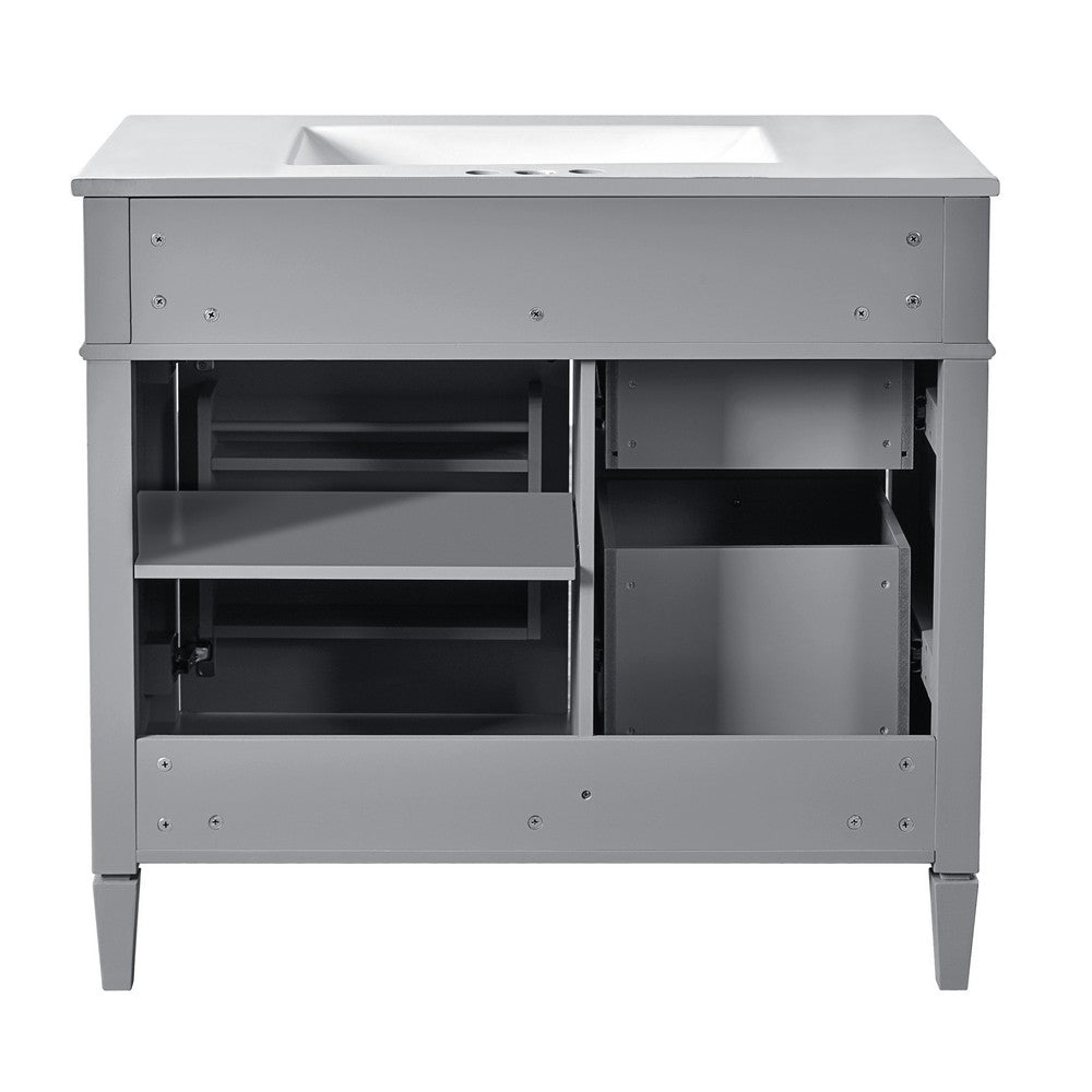 Asher Bathroom Vanity | White Ceramic Sink | 2 Drawers | Cabinet Door | Gray