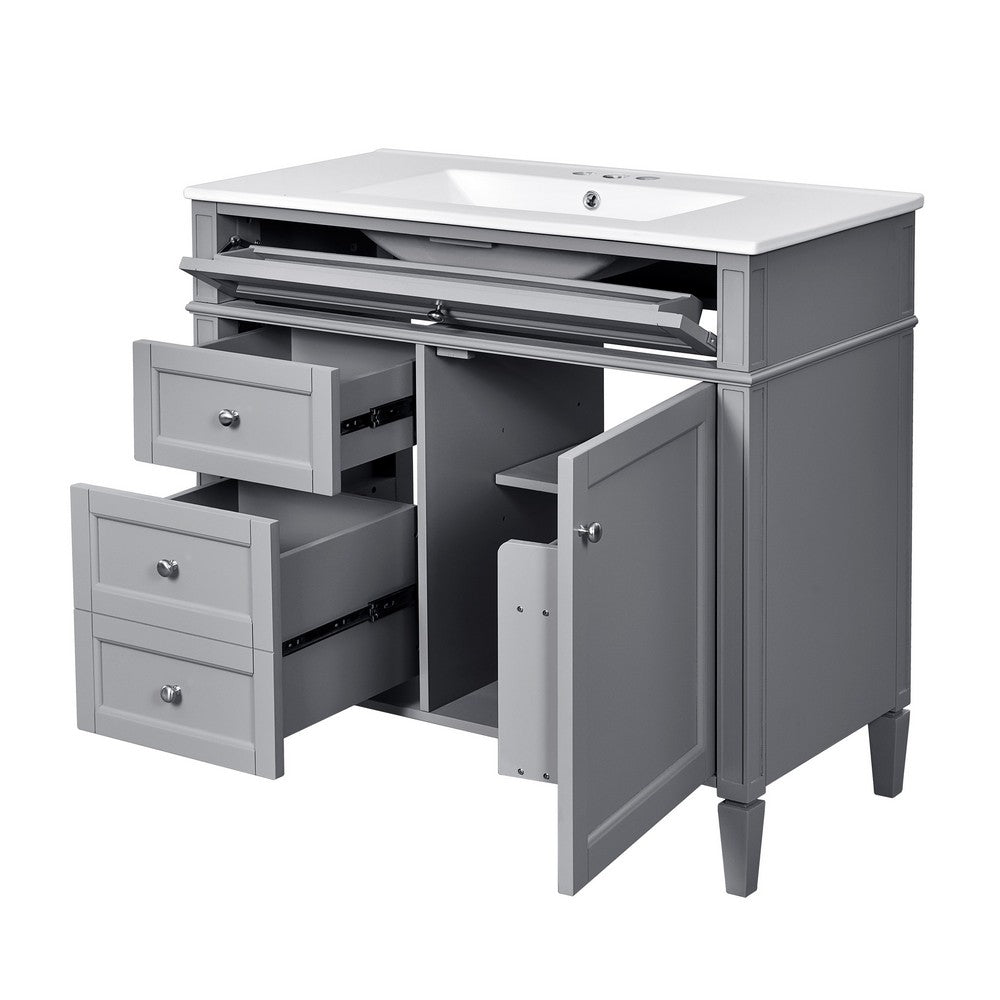 Asher Bathroom Vanity | White Ceramic Sink | 2 Drawers | Cabinet Door | Gray