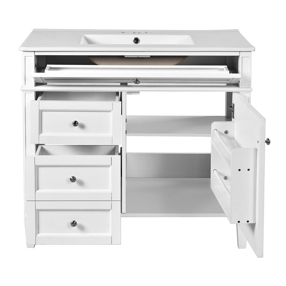 Asher Bathroom Vanity | Ceramic Sink | Smart Storage Door & Drawers | White