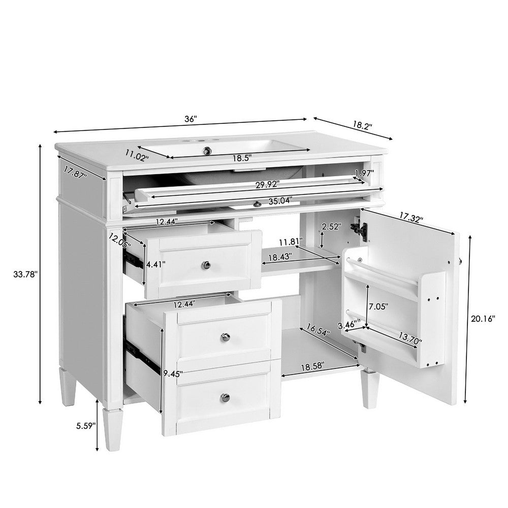 Asher Bathroom Vanity | Ceramic Sink | Smart Storage Door & Drawers | White