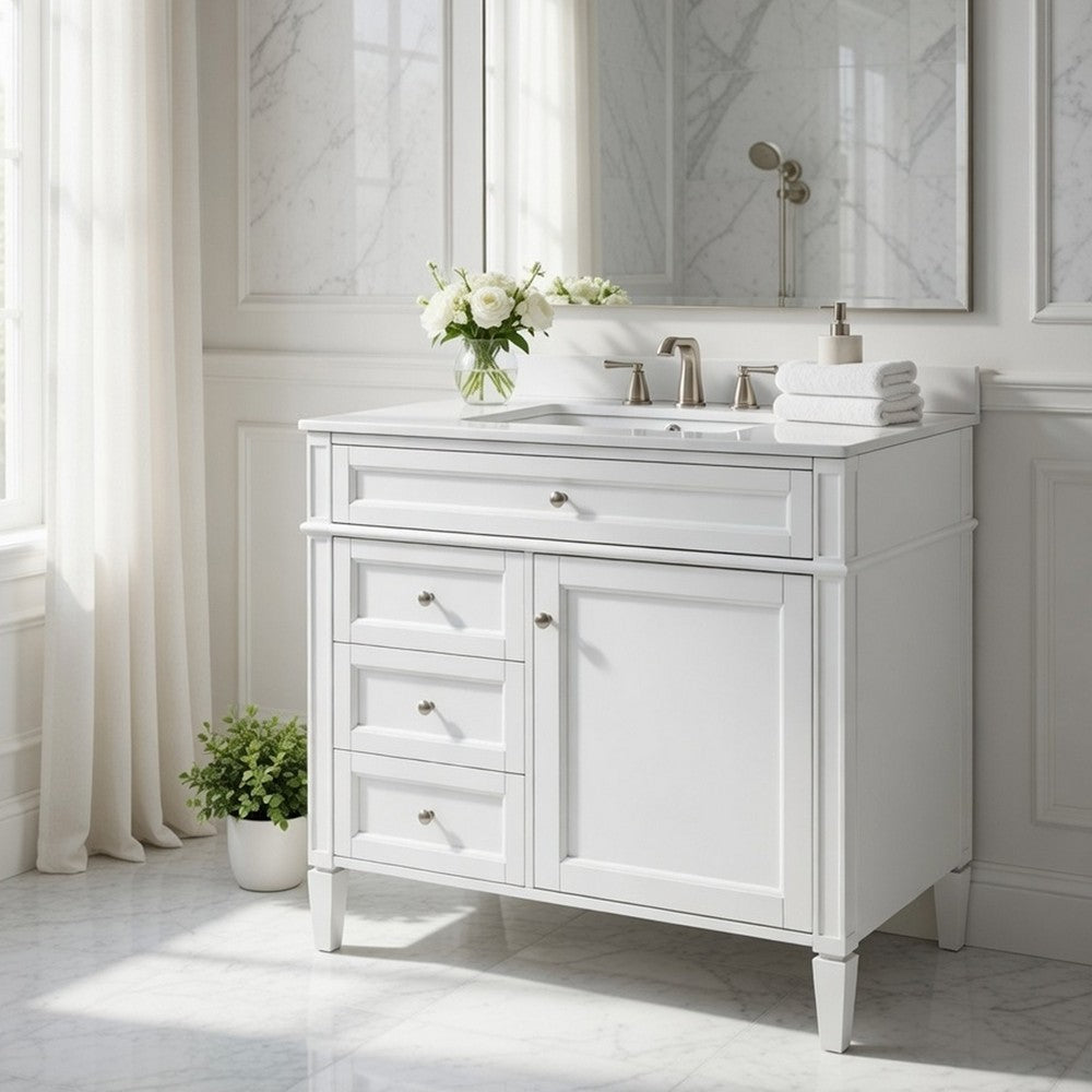Asher Bathroom Vanity | Ceramic Sink | Smart Storage Door & Drawers | White